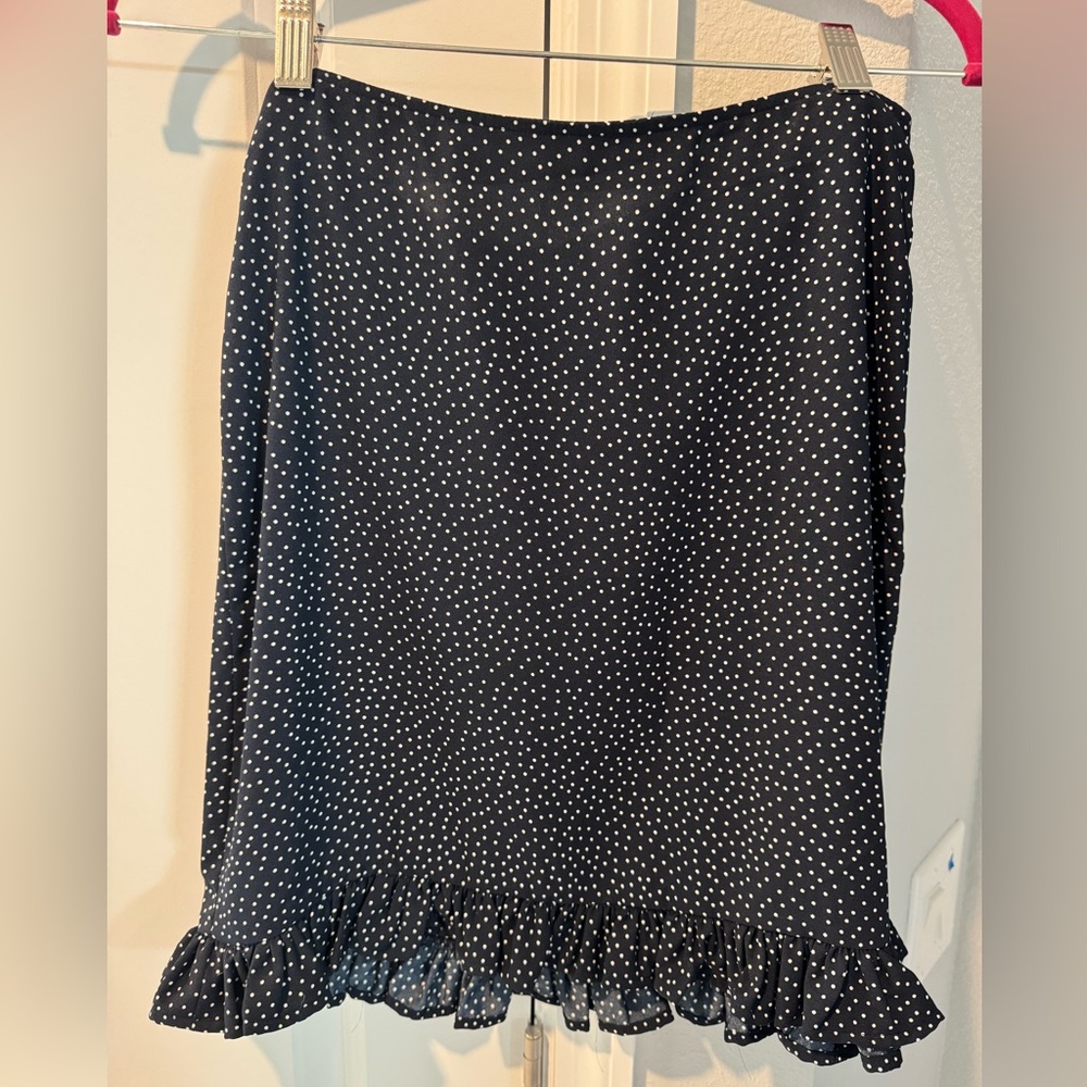 Navy Polka Dot Skirt with Ruffle Hem